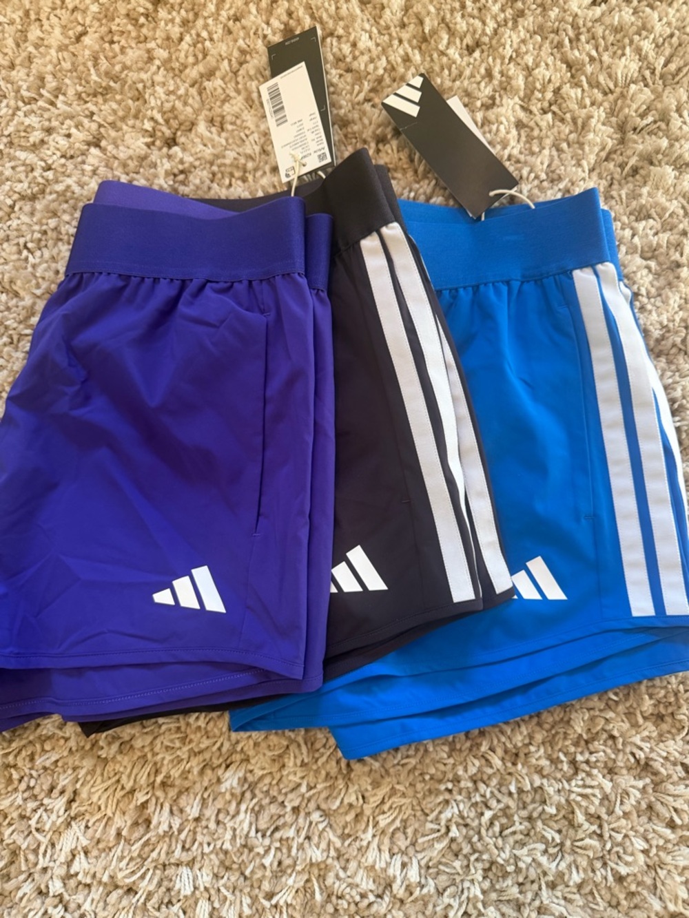 3 pair of adidas ClimaCool Women’s Athletic Shorts in Purple, Black & Blue - sm